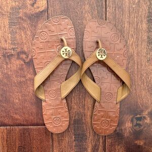 Tory Burch Tan and Brown Flip Flops